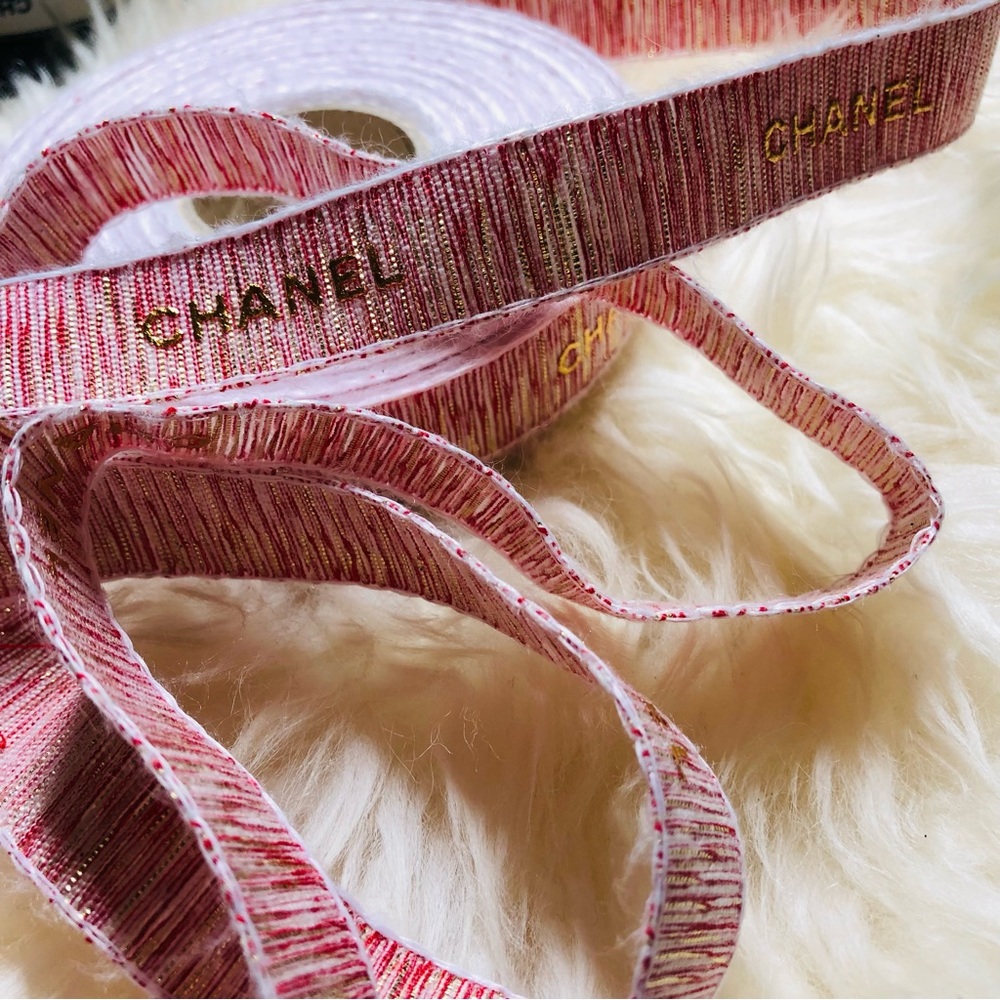 23 yards CHANEL Gold silver Red Glittered & Metallic Gold Lettering Ribbon